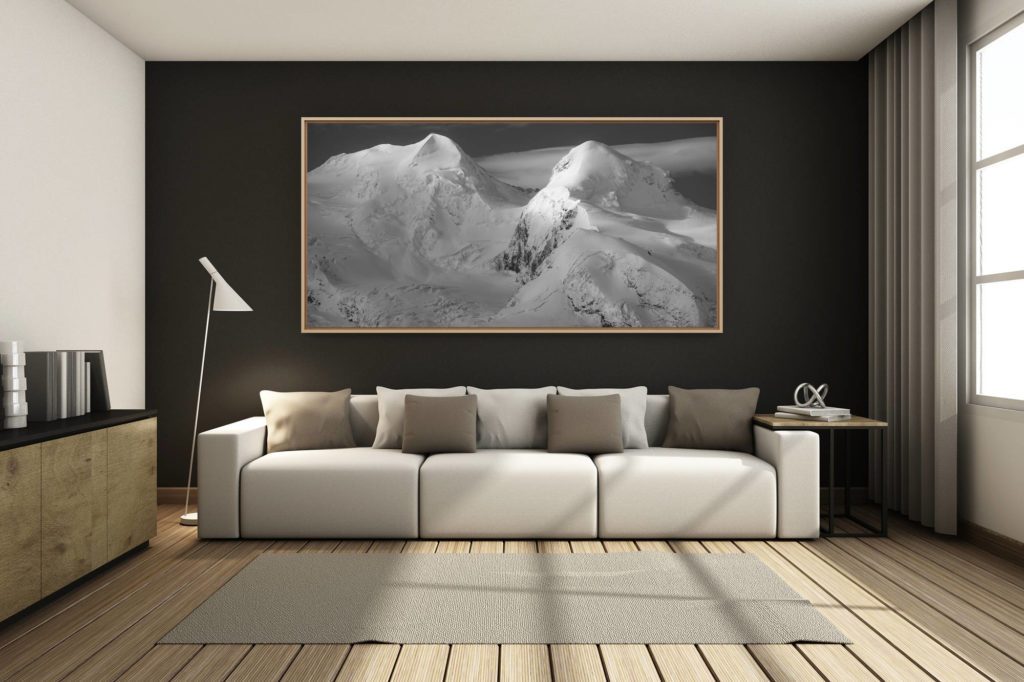 déco salon chalet rénové de montagne - photo montagne grand format -  - Panorama des montagnes Castor et Pollux - Photos Zermatt en Engadine après une tempete de neige en montagne