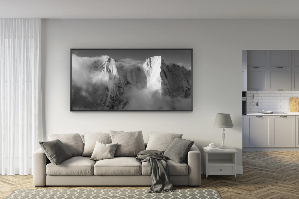 deco Wohnzimmer renoviert - Trend Bergfotos Großformat - Panorama Foto Cengalo - Badile - Bild Berg Alpen