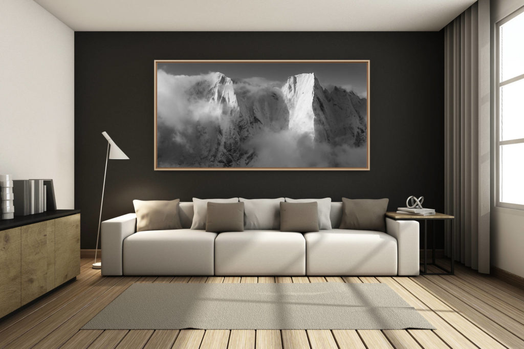déco salon chalet rénové de montagne - photo montagne grand format -  - Panorama photo Cengalo - Badile - image montagne Alpes