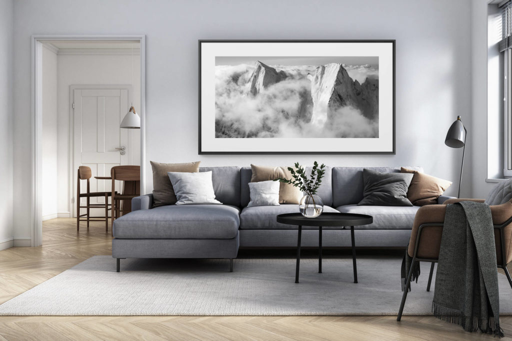 interior decoration swiss living room - panoramic alps picture large size - panoramic mountain view Cengalo - swiss mountain panorama Badile
