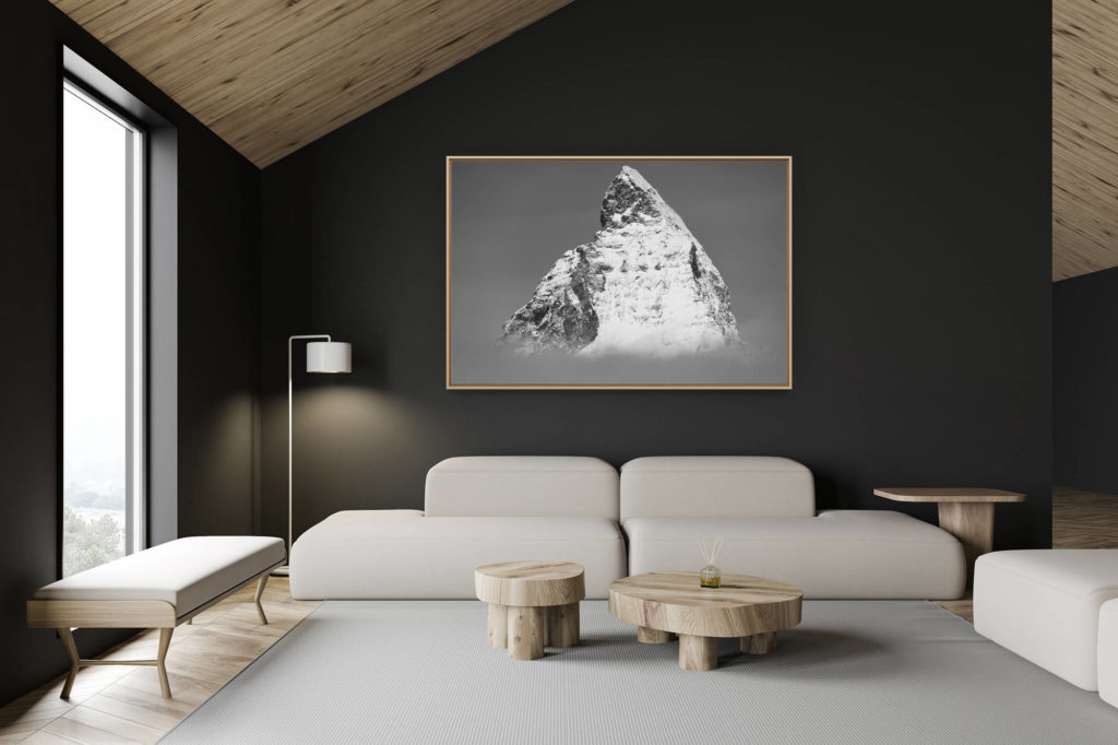 Dekoration Schweizer Chalet - Inneneinrichtung Schweizer Chalet - Bergfoto im Großformat - Gipfelgipfel The Matterhorn in Schwarz-Weiß- Der schönste Berg der Walliser Alpen in der Schweiz Schwarz-Weiß
