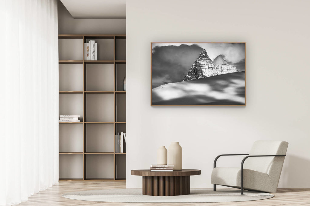 décoration appartement moderne - art déco design - Mont Cervin - Image noir et blanc du mont cervin Matterhorn dépasse les Glaciers des Alpes Suisses du Valais