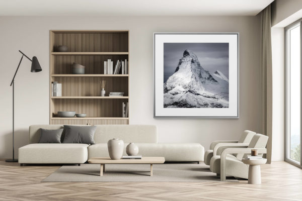 décoration chalet suisse - intérieur chalet suisse - photo montagne grand format - Mont Cervin et Dent d'Hérens - Pic d'un sommet de montagne  dans les Alpes Valaisannes de Suisse