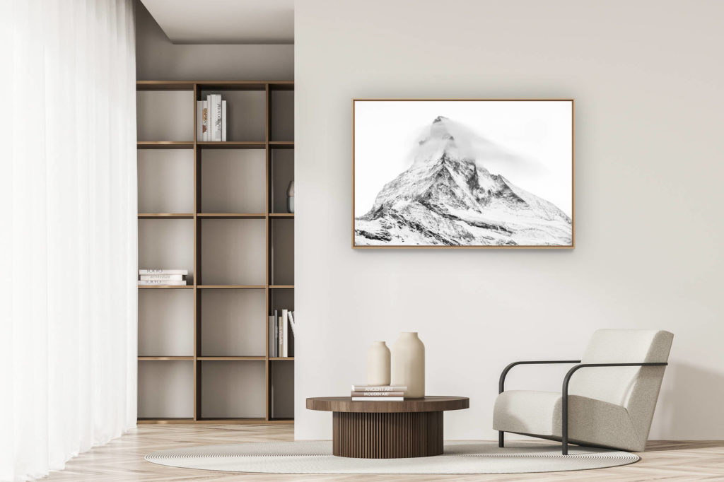 décoration appartement moderne - art déco design - Zermatt - Photo noir et blanc du sommet de montagne dans les Alpes Valaisannes après une tempête de neige
