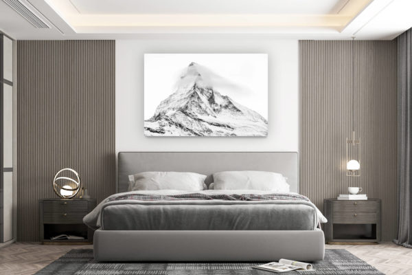 décoration murale chambre design - achat photo de montagne grand format - Zermatt - Photo noir et blanc du sommet de montagne dans les Alpes Valaisannes après une tempête de neige