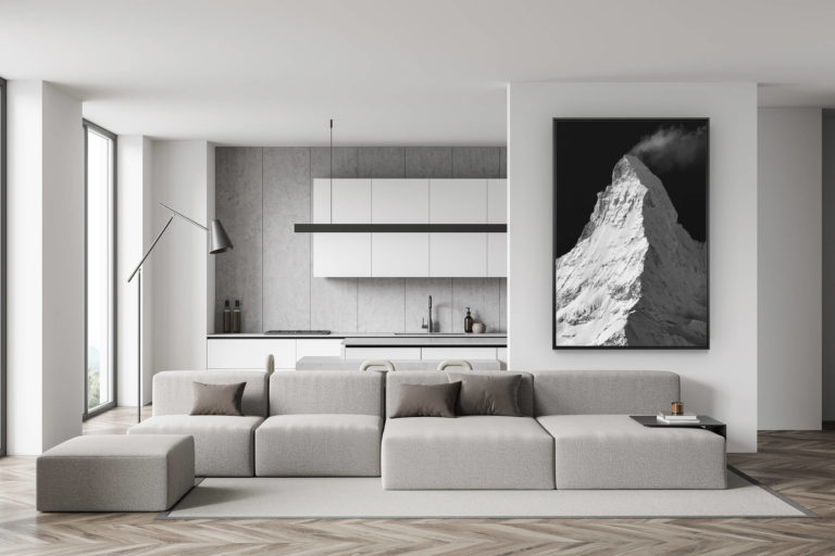 décoration murale salon suisse - photo montagne noir et blanc - déco salle à manger tendance - Mont Cervin Suisse enneigé - Photo du Cervin vu de Findelalp
