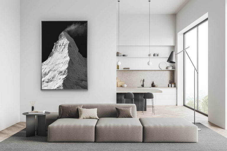 décoration salon suisse moderne - déco montagne photo grand format - Mont Cervin Suisse enneigé - Photo du Cervin vu de Findelalp