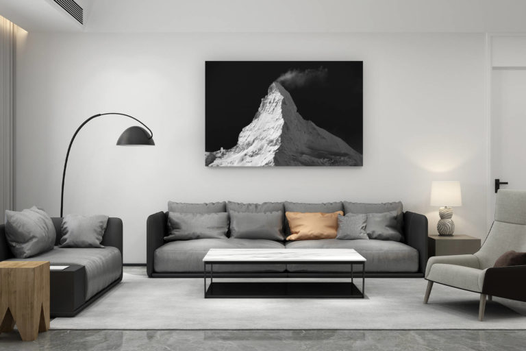décoration salon contemporain suisse - cadeau amoureux de montagne suisse - Mont Cervin Suisse enneigé - Photo du Cervin vu de Findelalp