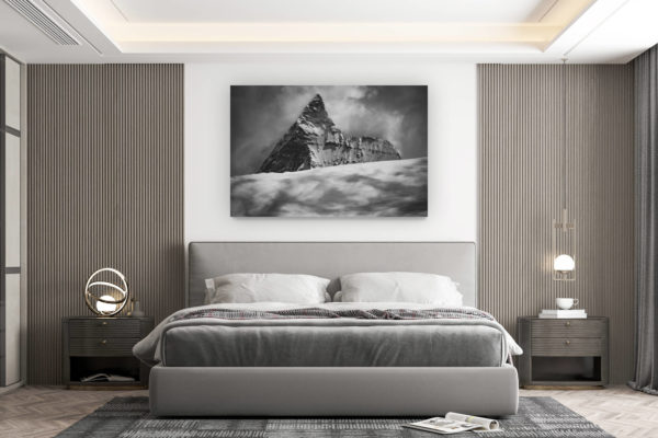 décoration murale chambre design - achat photo de montagne grand format - Mer de nuage et brouillard en haute montagne sur le mont cervin et les glaciers d'Arolla dans les Alpes Valaisannes de Crans Montana