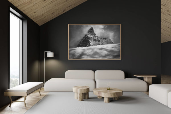 décoration chalet suisse - intérieur chalet suisse - photo montagne grand format - Mer de nuage et brouillard en haute montagne sur le mont cervin et les glaciers d'Arolla dans les Alpes Valaisannes de Crans Montana