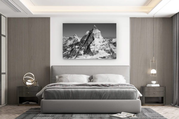 décoration murale chambre design - achat photo de montagne grand format - Image montagne neige du Mont Cervin Zermatt en noir et blanc - Arête du Hornli