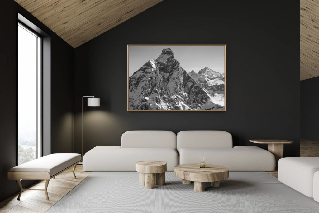 décoration chalet suisse - intérieur chalet suisse - photo montagne grand format - Cervin - Montagnes rocheuses noir et blanc en Suisse avec vue sur Zinalrothorn et le Weisshorn