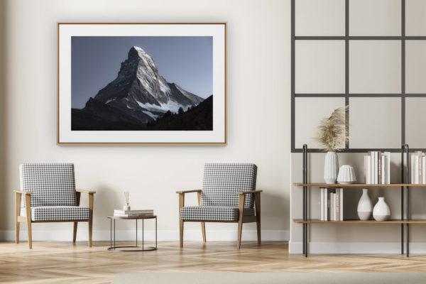 décoration intérieur moderne avec photo de montagne noir et blanc grand format - Mont Cervin depuis Zermatt dans les Alpes Valaisannes- Photo montagne sommet des Alpes
