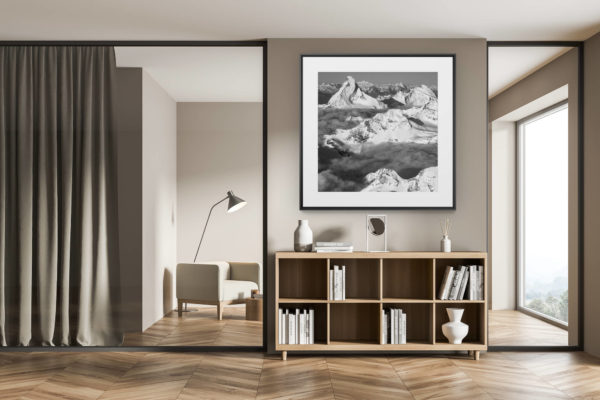 décoration chalet exclusif - tirage photo grand format - Cervin - crete montagne - image noir et blanc Mont Cervin