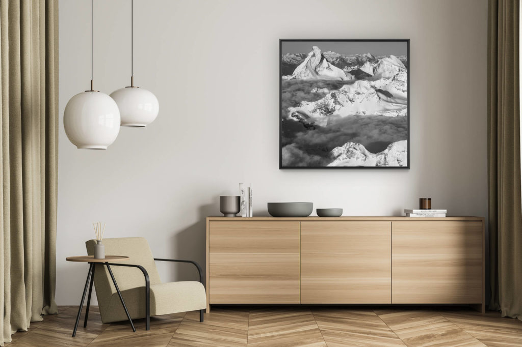 décoration murale salon - tableau photo montagne alpes suisses noir et blanc - Cervin - crete montagne - image noir et blanc Mont Cervin