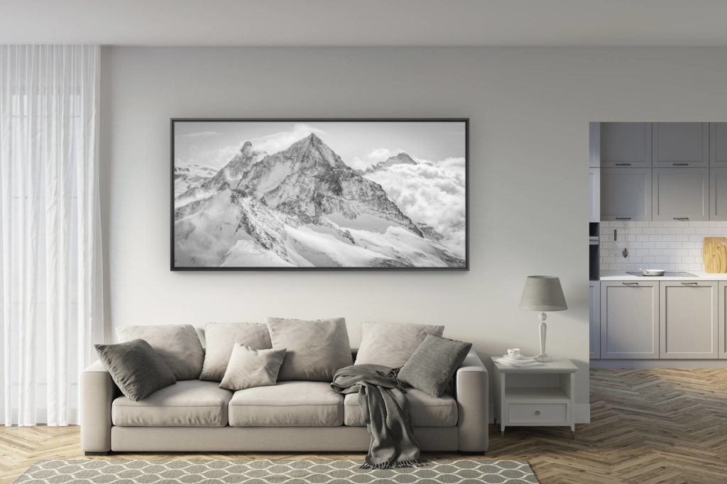 déco salon rénové - tendance photo montagne grand format - panorama montagne Dent Blanche Cervin - tableau panoramique montagne Dent d'Hérens