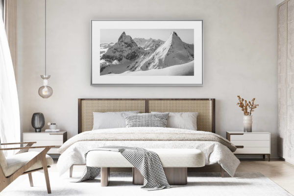 déco chambre chalet suisse rénové - photo panoramique montagne grand format - Cervin - Tableau panoramique montagne enneigéed herens