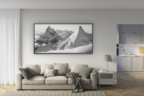 déco salon rénové - tendance photo montagne grand format - Cervin - Tableau panoramique montagne enneigéed herens