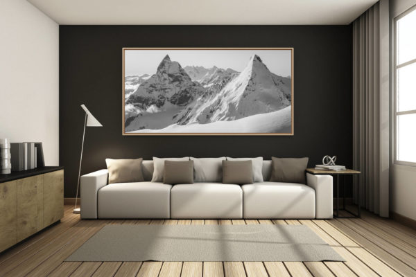 déco salon chalet rénové de montagne - photo montagne grand format -  - Cervin - Tableau panoramique montagne enneigéed herens