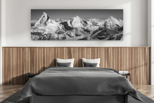 décoration murale chambre adulte moderne - intérieur chalet suisse - photo montagnes grand format alpes suisses - Vue panoramique Mont Cervin dent d'Hérens