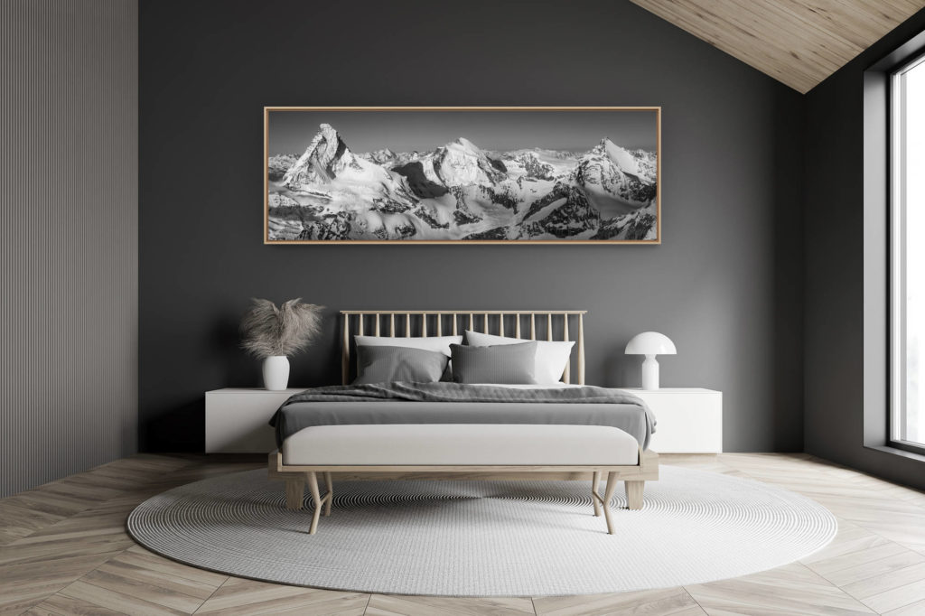 décoration chambre adulte moderne dans petit chalet suisse- photo montagne grand format - Vue panoramique Mont Cervin dent d'Hérens