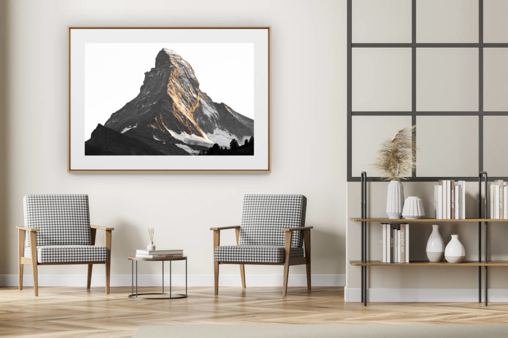 décoration intérieur moderne avec photo de montagne noir et blanc grand format - Mont cervin face nord - Coucher de soleil montagne