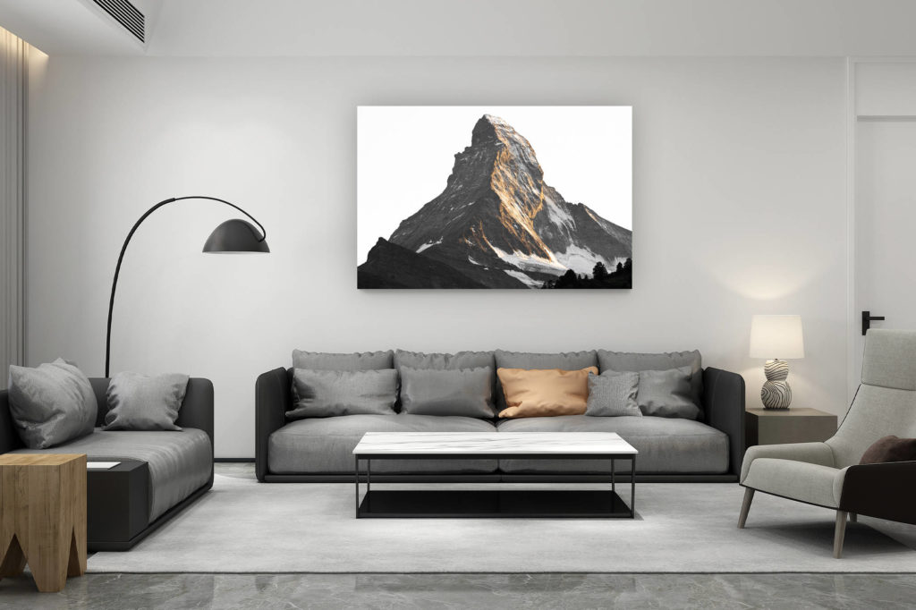 décoration salon contemporain suisse - cadeau amoureux de montagne suisse - Mont cervin face nord - Coucher de soleil montagne