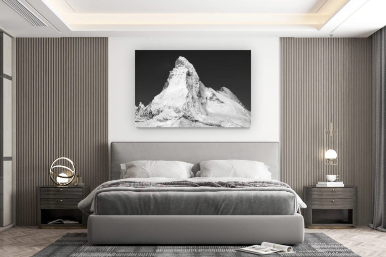 décoration murale chambre design - achat photo de montagne grand format - photo cervin noir et blanc - montagne enneigé - paysage de montagne noir et blanc en hiver - photo montagne de zermatt
