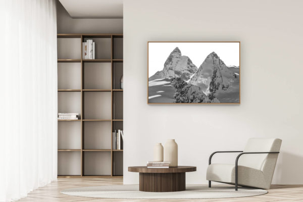 décoration appartement moderne - art déco design - Mont Cervin et Dent d'Hérens - image des montagnes de Crans Montana Verbier dans les Alpes en Suisse
