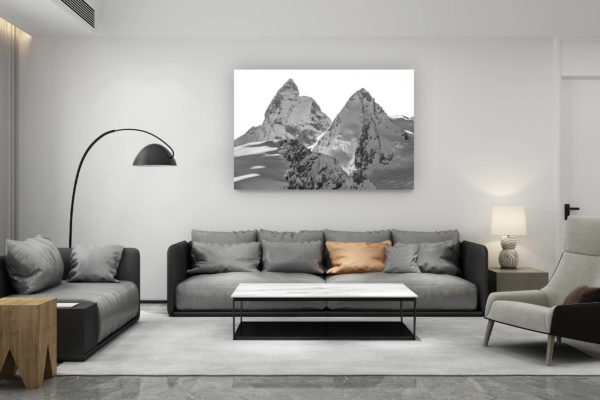 décoration salon contemporain suisse - cadeau amoureux de montagne suisse - Mont Cervin et Dent d'Hérens - image des montagnes de Crans Montana Verbier dans les Alpes en Suisse