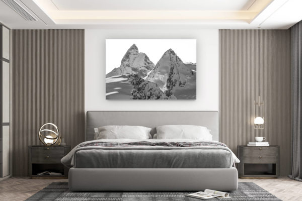 décoration murale chambre design - achat photo de montagne grand format - Mont Cervin et Dent d'Hérens - image des montagnes de Crans Montana Verbier dans les Alpes en Suisse