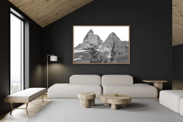 décoration chalet suisse - intérieur chalet suisse - photo montagne grand format - Mont Cervin et Dent d'Hérens - image des montagnes de Crans Montana Verbier dans les Alpes en Suisse