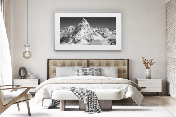 déco chambre chalet suisse rénové - photo panoramique montagne grand format - Cadre panoramique mont blanc et Mont Cervin - Montagnes rocheuse Des alpes de Suisse dans le Valais