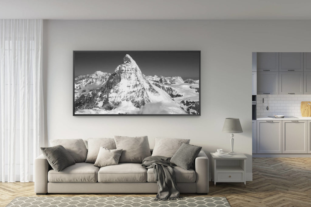 déco salon rénové - tendance photo montagne grand format - Cadre panoramique mont blanc et Mont Cervin - Montagnes rocheuse Des alpes de Suisse dans le Valais