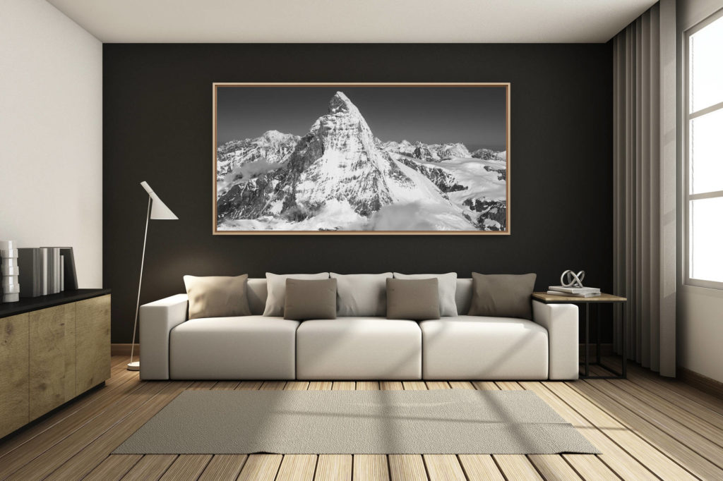 deco salon chalet rénové de montagne - photo montagne grand format - - Panoramarahmen mont blanc und The Matterhorn - Felsengebirge Der Alpen der Schweiz im Wallis