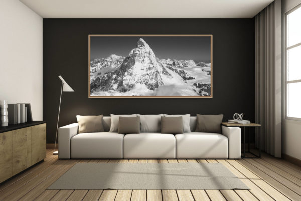 déco salon chalet rénové de montagne - photo montagne grand format -  - Cadre panoramique mont blanc et Mont Cervin - Montagnes rocheuse Des alpes de Suisse dans le Valais