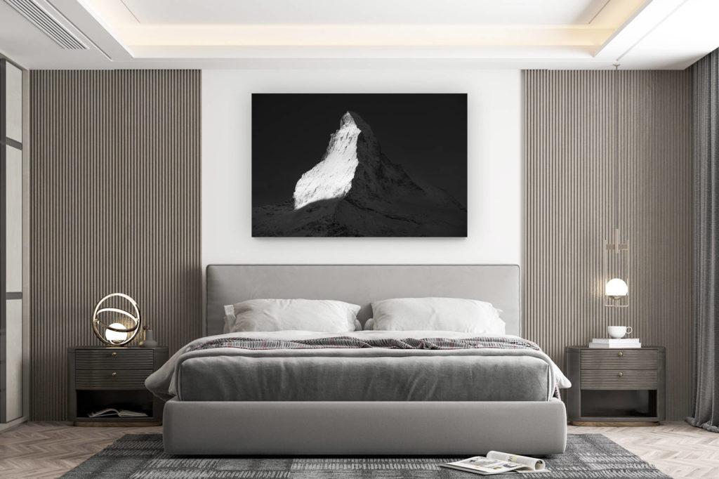 décoration murale chambre design - achat photo de montagne grand format - Photographie noir et blanc du Cervin - Face nord Cervin - Face Est Cervin - Lumière Cervin