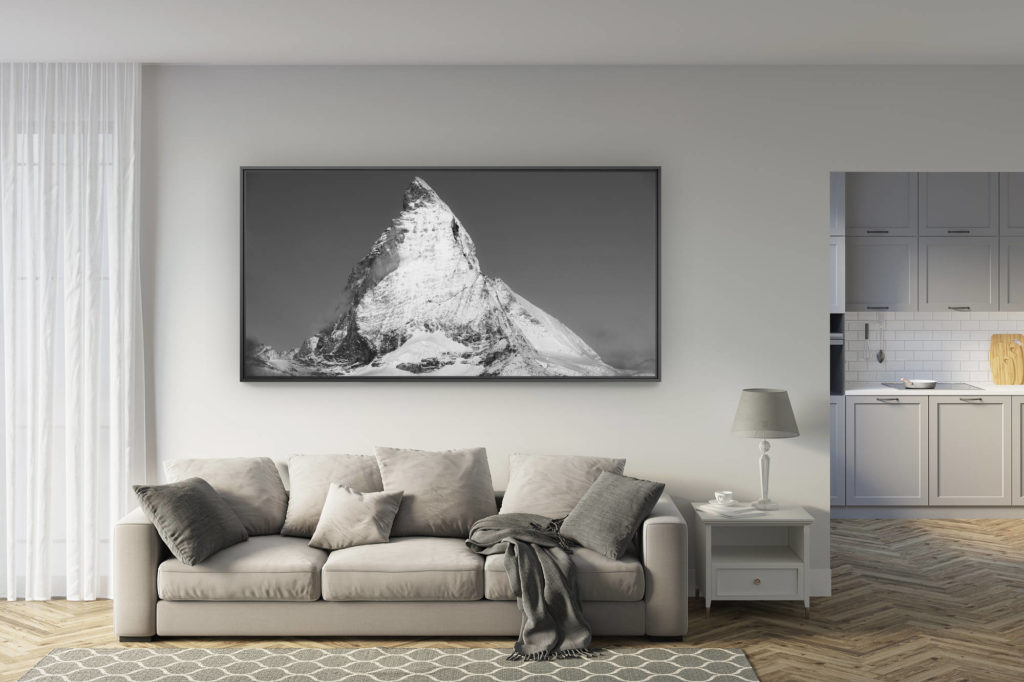 déco salon rénové - tendance photo montagne grand format - Cervin - Gornergratt - images montagnes alpes noir et blanc - Montagnes rocheuses dans la neige en Suisse