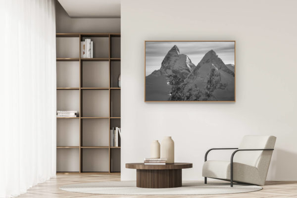 décoration appartement moderne - art déco design - mont Cervin Zermatt - Image noir et blanc d'un pic de montagne suisse dans les Alpes