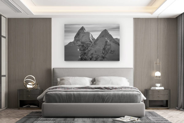 décoration murale chambre design - achat photo de montagne grand format - mont Cervin Zermatt - Image noir et blanc d'un pic de montagne suisse dans les Alpes