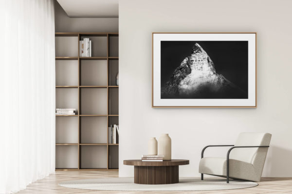 déco tendance salon moderne - photo montagne noir et blanc grand format - Mont Cervin - Photo Matterhorn - Photo Cervin noir et blanc