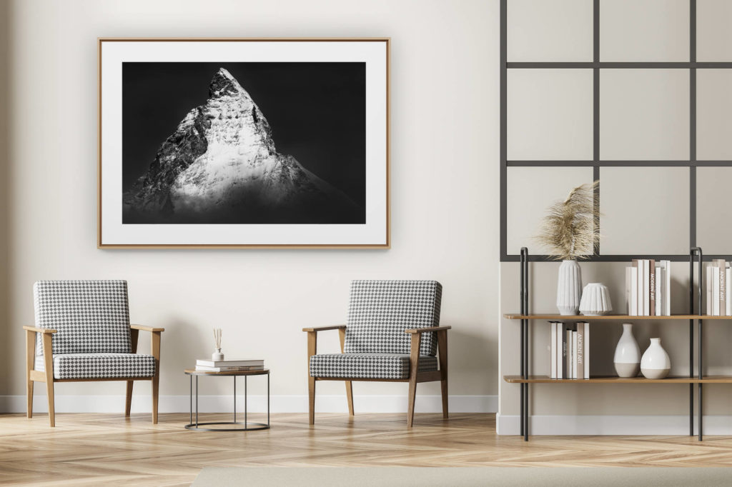 décoration intérieur moderne avec photo de montagne noir et blanc grand format - Mont Cervin - Photo Matterhorn - Photo Cervin noir et blanc