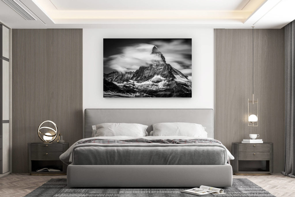 décoration murale chambre design - achat photo de montagne grand format - Mont Cervin photo noir et blanc vu depuis le Gornergratt