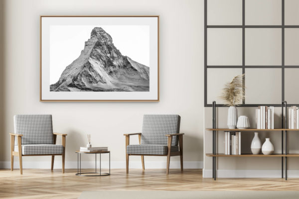 décoration intérieur moderne avec photo de montagne noir et blanc grand format - Mont Cervin Matterhorn noir et blanc - Massif montagneux et montagnes rocheuses