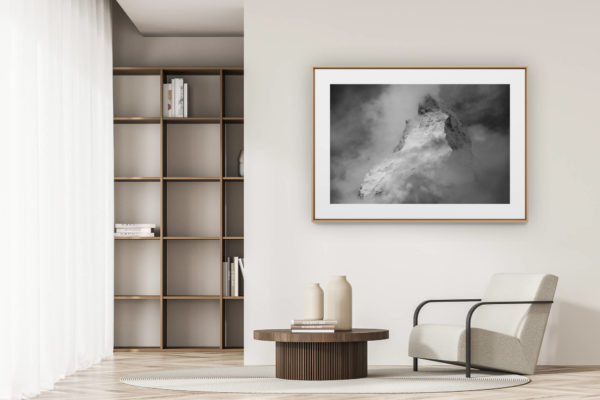 déco tendance salon moderne - photo montagne noir et blanc grand format - Mont cervin matterhorn photo montagne en noir et blanc depuis Riffelberg