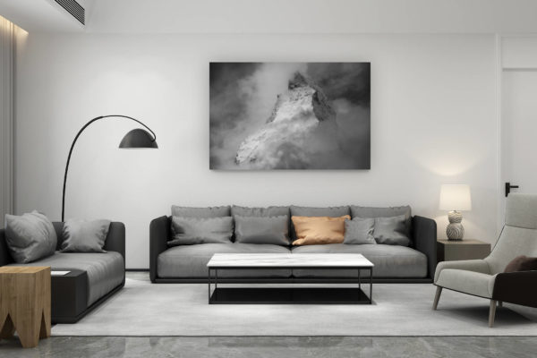 décoration salon contemporain suisse - cadeau amoureux de montagne suisse - Mont cervin matterhorn photo montagne en noir et blanc depuis Riffelberg