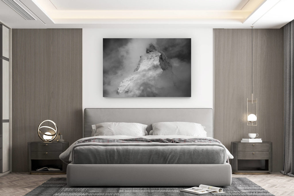 décoration murale chambre design - achat photo de montagne grand format - Mont cervin matterhorn photo montagne en noir et blanc depuis Riffelberg