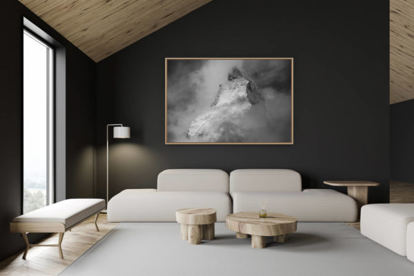 décoration chalet suisse - intérieur chalet suisse - photo montagne grand format - Mont cervin matterhorn photo montagne en noir et blanc depuis Riffelberg