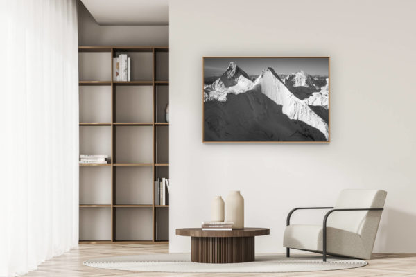 décoration appartement moderne - art déco design - Encadrement photo montagne Mont cervin noir et blanc - face Nord Obergabelhorn