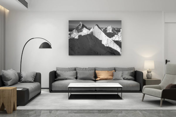 décoration salon contemporain suisse - cadeau amoureux de montagne suisse - Encadrement photo montagne Mont cervin noir et blanc - face Nord Obergabelhorn